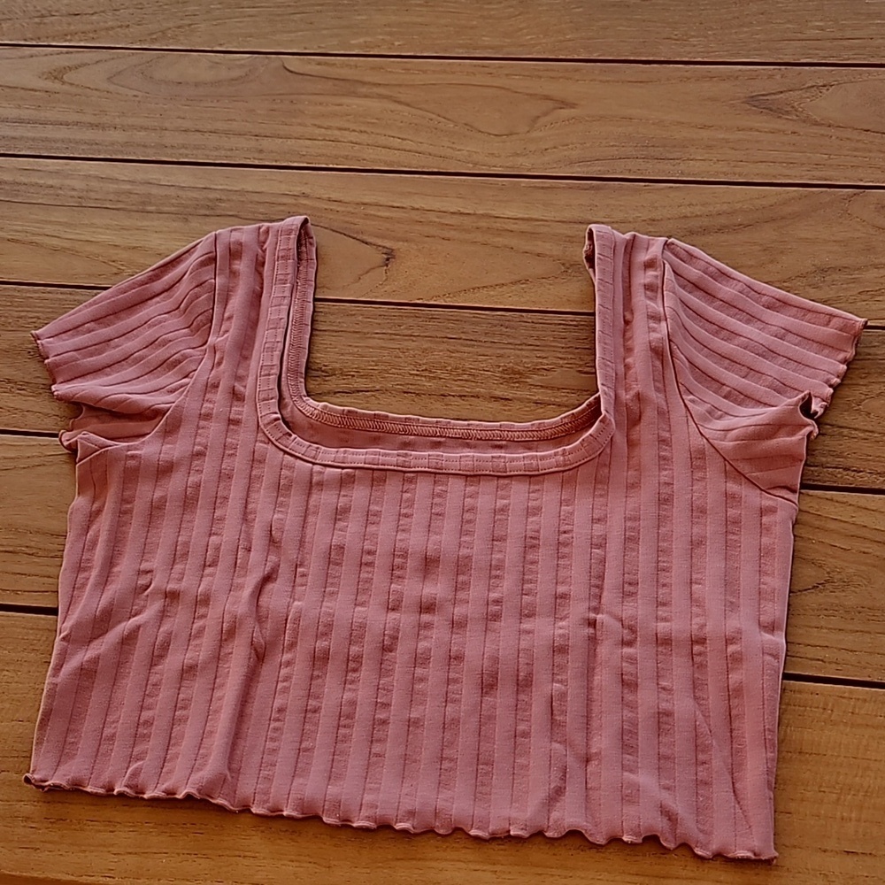 OFFLINE By Aerie OG Groove Square Neck Short Sleeve Lettuce Edge Crop Top Large